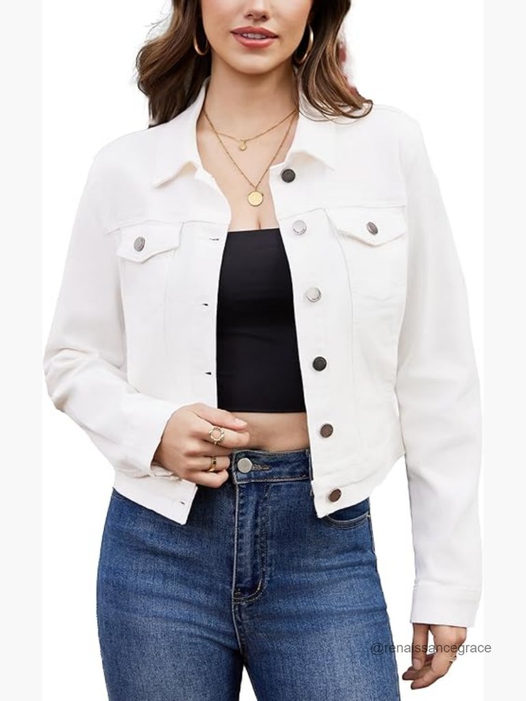 Stretch Cropped Denim Jacket, Fitted With Pockets, Regular Fit